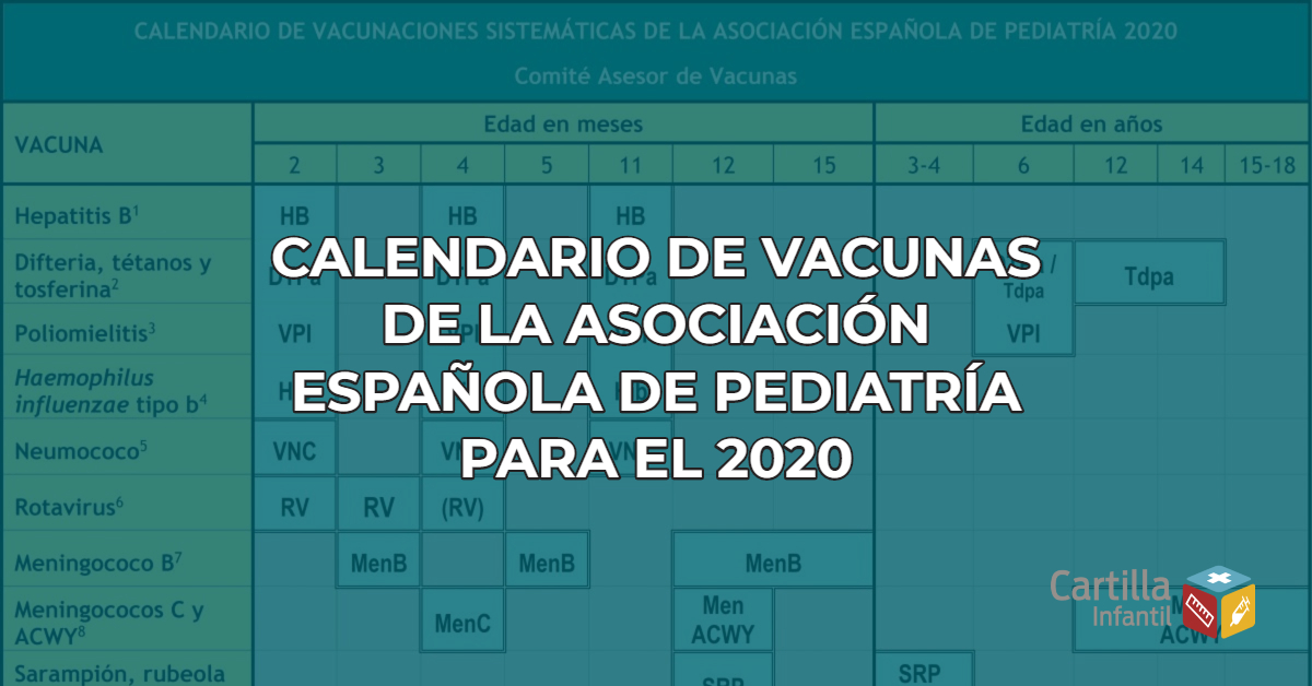 CALENDARIO DE VACUNAS DE LA ASOCIACIÓN ESPAÑOLA DE PEDIATRÍA PARA EL 2020